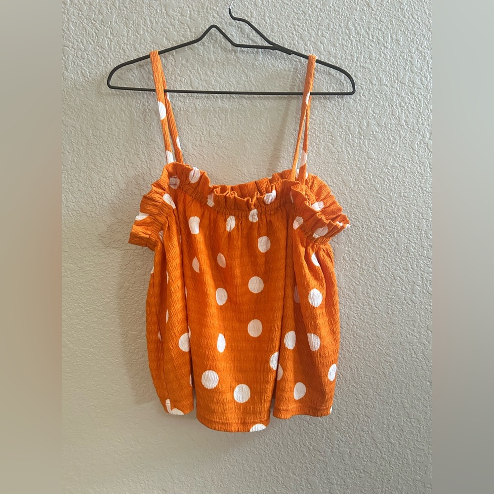 Anthropologie Orange Polka Dot Smocked Cami Top - Picture 2 of 5
